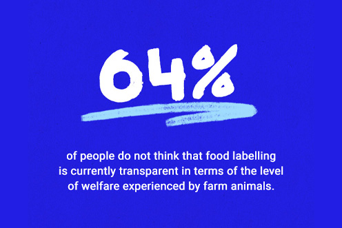 64% of people do not think that food labelling is currently transparent in terms of the level of welfare experienced by farm animals.